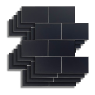 Crédence adhésive murale 3D  - Effet carrelage 4 pièces - Noir