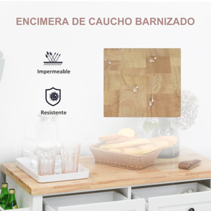 Isla de Cocina con Ruedas 2 Cajones 4 Puertas Especiero y Barra 111x44,5x82,5 cm