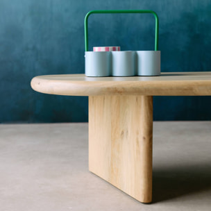 Table basse ovale bois de manguier naturel. L 119.5 x P 60 x H 35cm