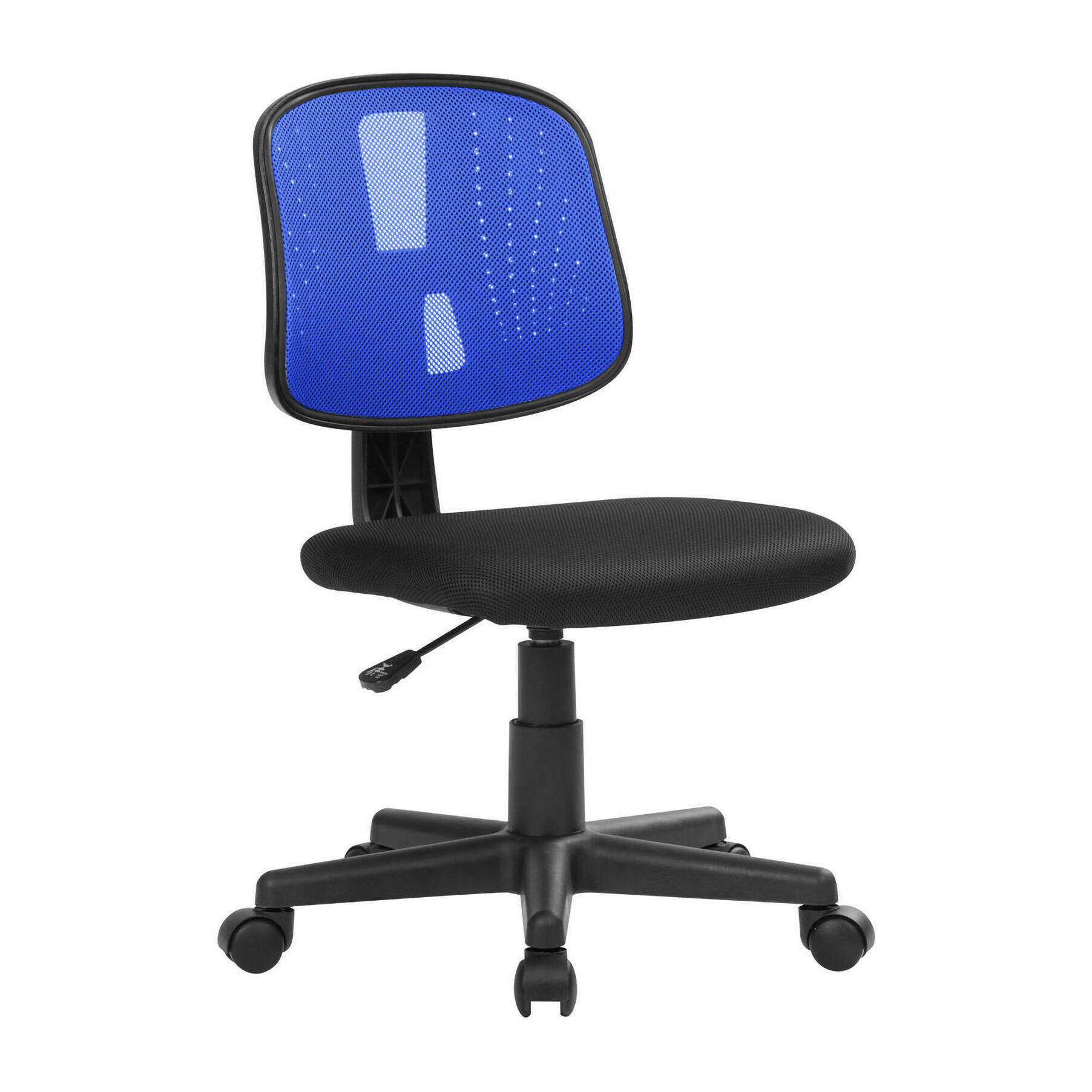 Sedia con ruote Cefeo, Sedia operativa da ufficio, Seduta ergonomica da ufficio, 49x43h81/93 cm, Nero e Blu