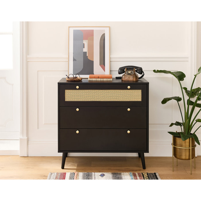 Goto - commode - noir et cannage - 80 cm - Noir