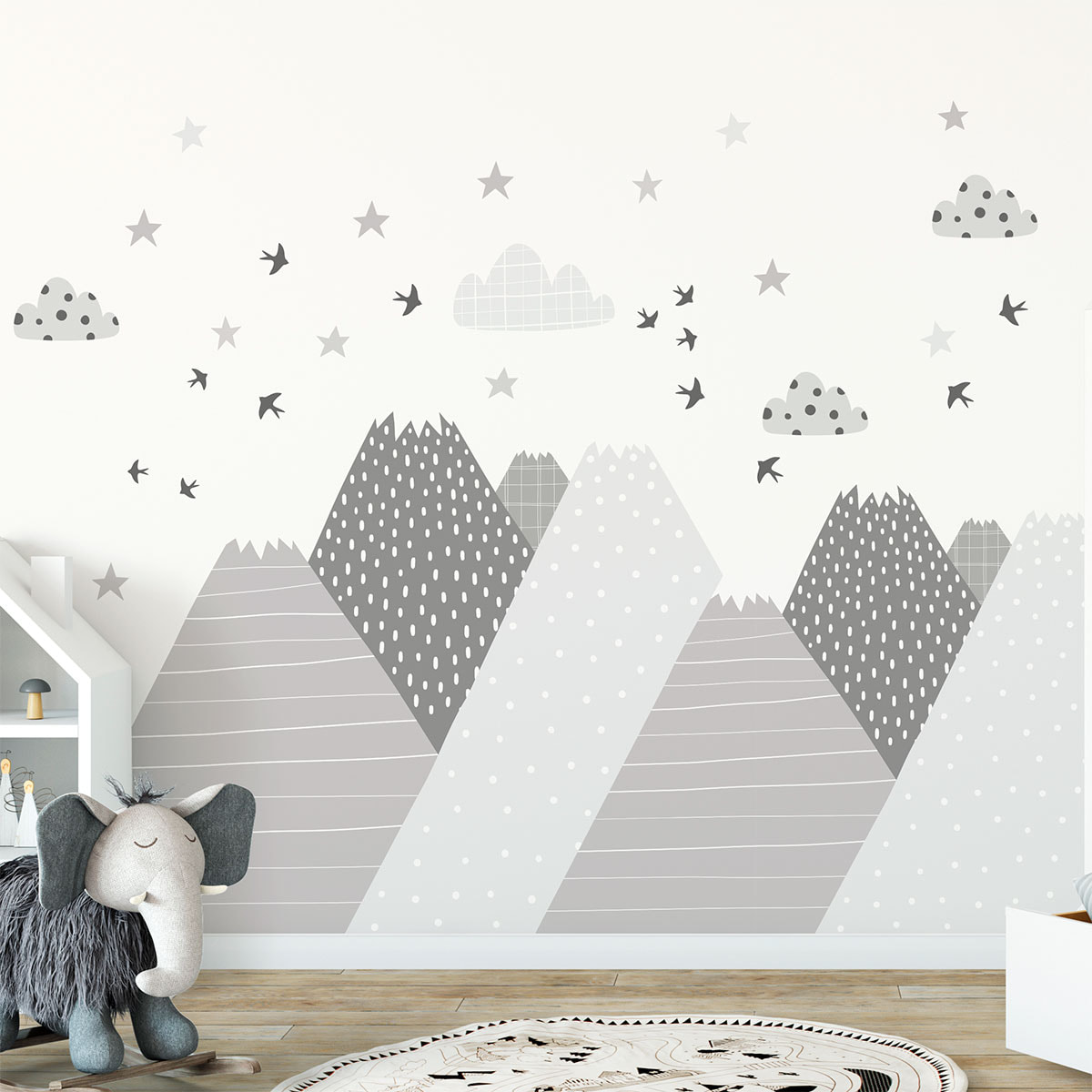 Stickers muraux enfants - Décoration chambre bébé - Autocollant Sticker mural géant enfant montagnes scandinaves ROCKA