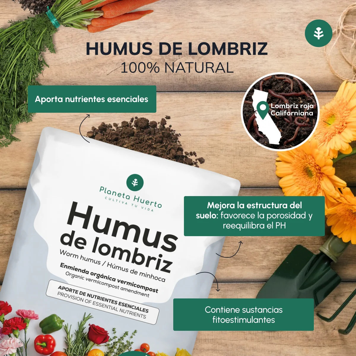 Pack 2x Humus de Lombriz 100% Natural Planeta Huerto 42 L