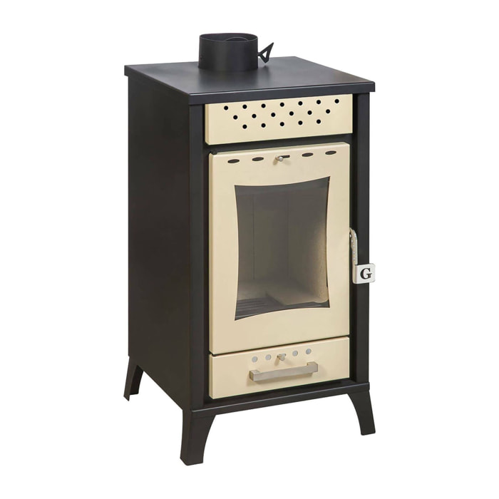 Stufa a legna Agropoli, Caminetto a legna, Focolare a legna, Stufa rustica, Made in Italy, 49x46 h91 cm, Beige