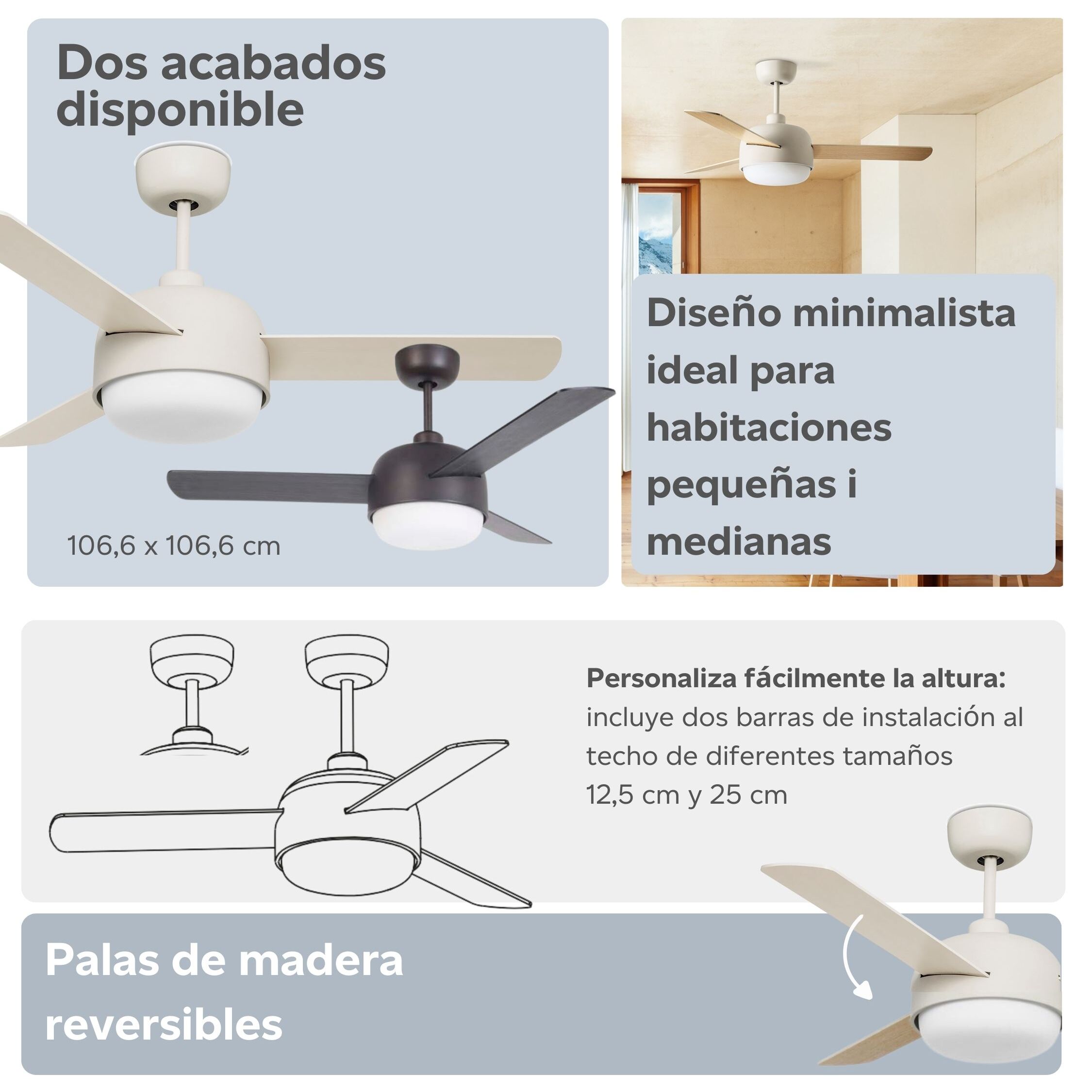 FORLIGHT Ventilador IP20 Klar E27 40W Blanco antiguo Madera