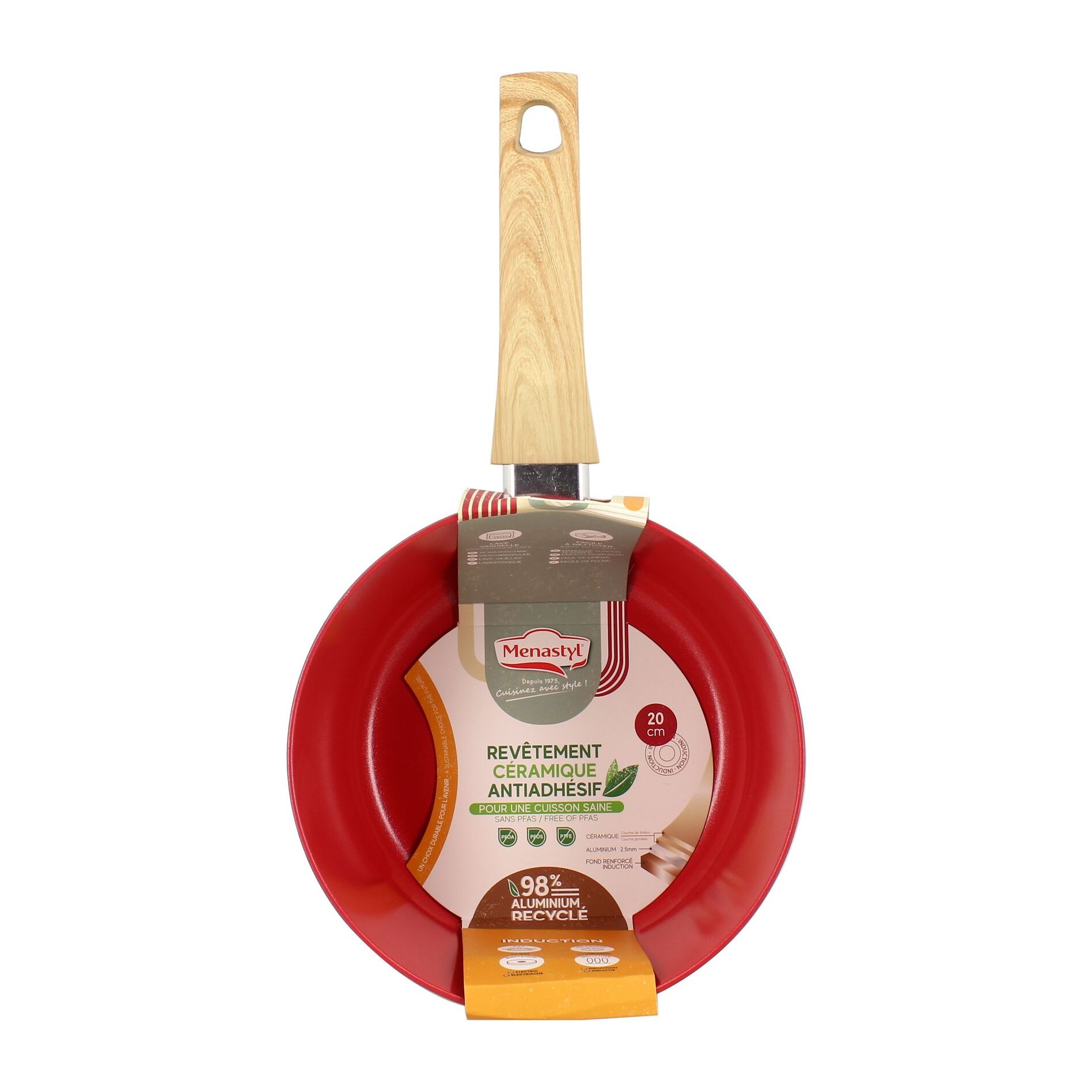 Casserole 20cm avec revêtement céramique rouge - tous feux COLORAMA
