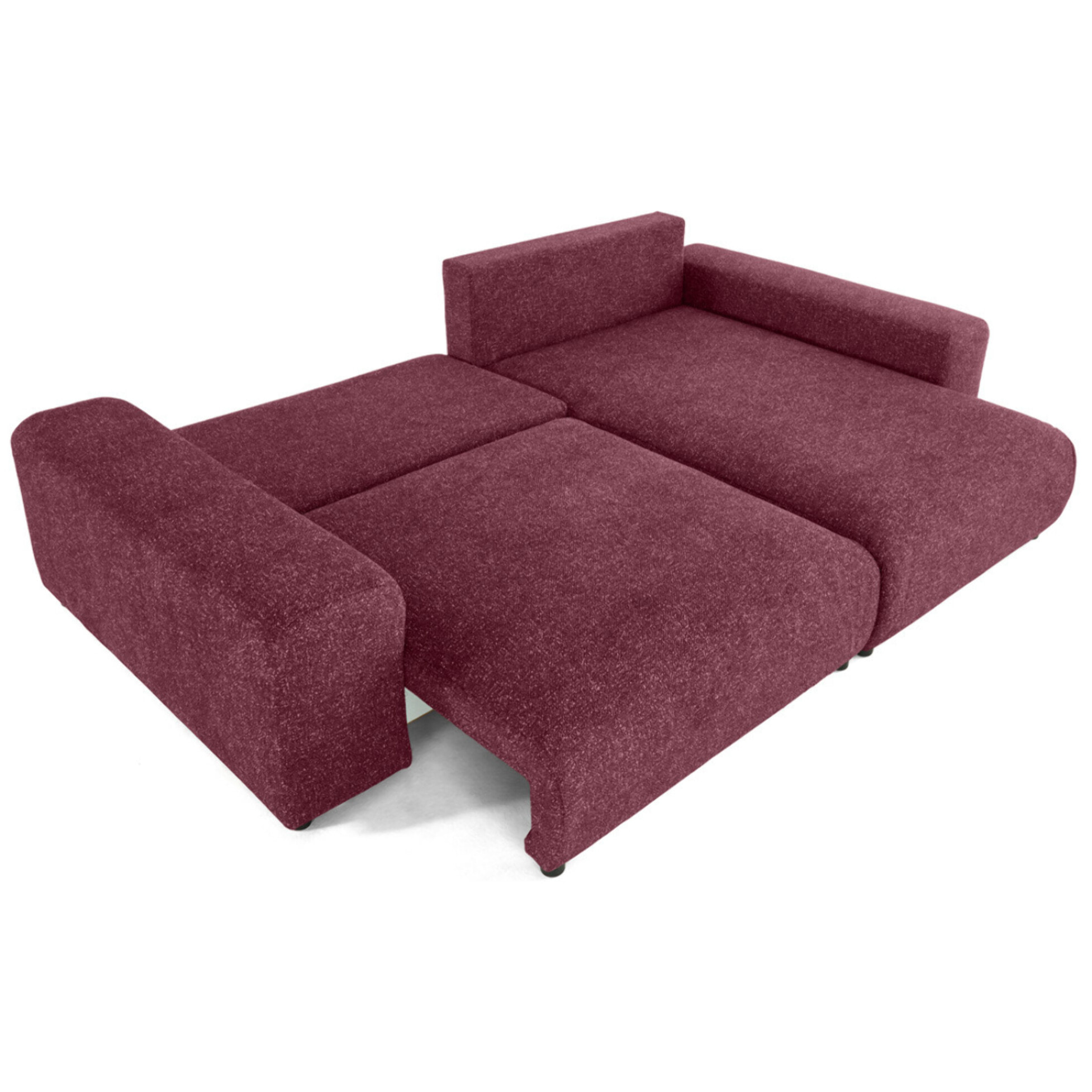 Spice - canapé d'angle réversible 4 places convertible avec coffre en tissu moucheté - Prune