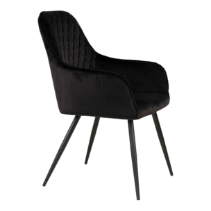 Set 2 sedie da pranzo Harbo con braccioli in velluto nero e gambe nere