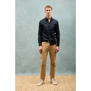 Camisa Super Slim de popelín azul marino con monograma bordado