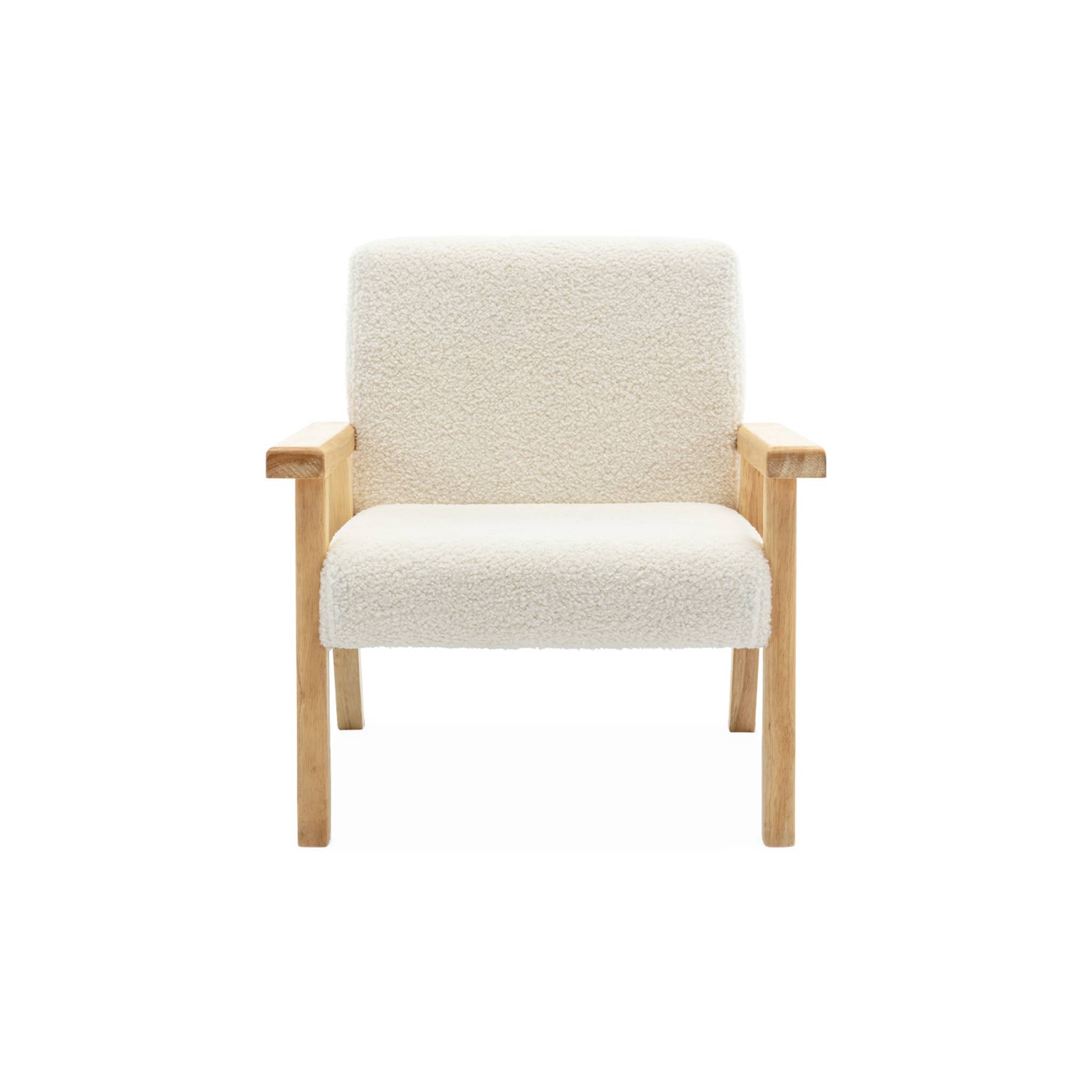 Fauteuil enfant en bois et tissu bouclette blanc. ISAK L 47 x P 43.5 x H 50cm
