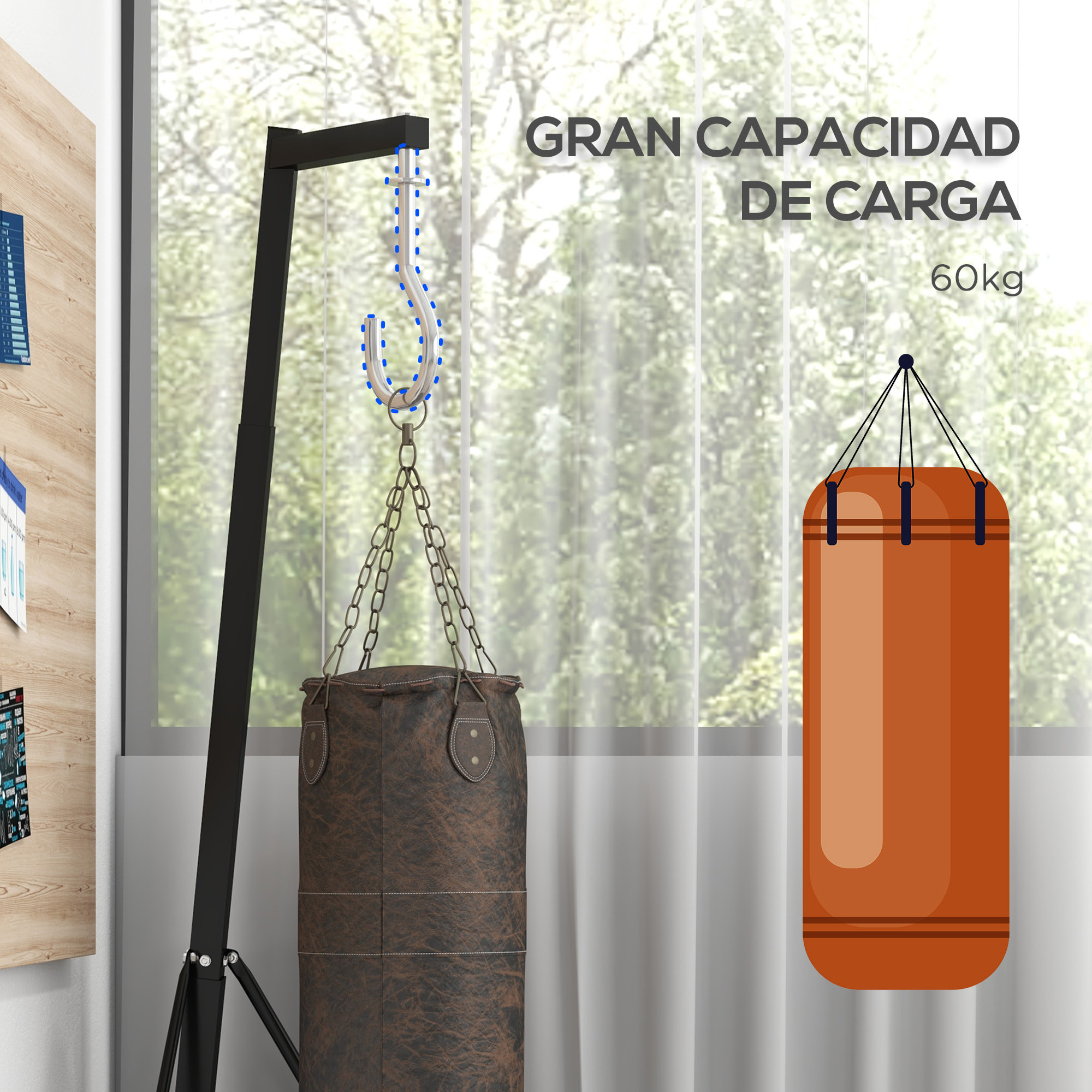 Soporte de Saco de Boxeo de Pie Soporte para Bolsas de Boxeo Plegable con Altura Ajustable para Bolas de Velocidad Entrenamiento en Gimnasio Hogar Carga 60 kg 170x90x182-225 cm Negro
