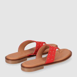 Sandalias de Serraje - Rojo - Tacón: Bajo