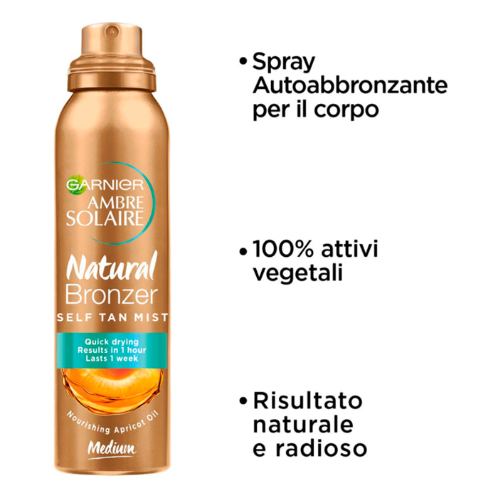 2x Spray Autoabbronzante Tonalità Media Ambre Solaire Natural Bronzer con Olio di Albicocca Nutriente ad Assorbimento Rapido e Lunga Tenuta - 2 Flaconi da 150ml