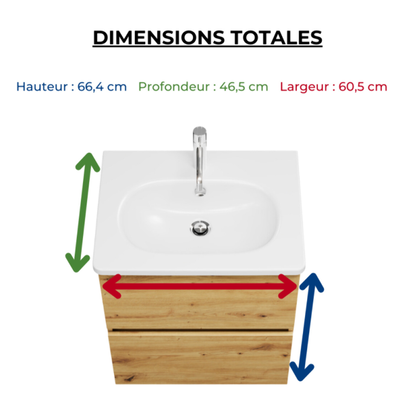 Meuble de salle de bain simple vasque 60 cm BURGBAD Joline chêne
