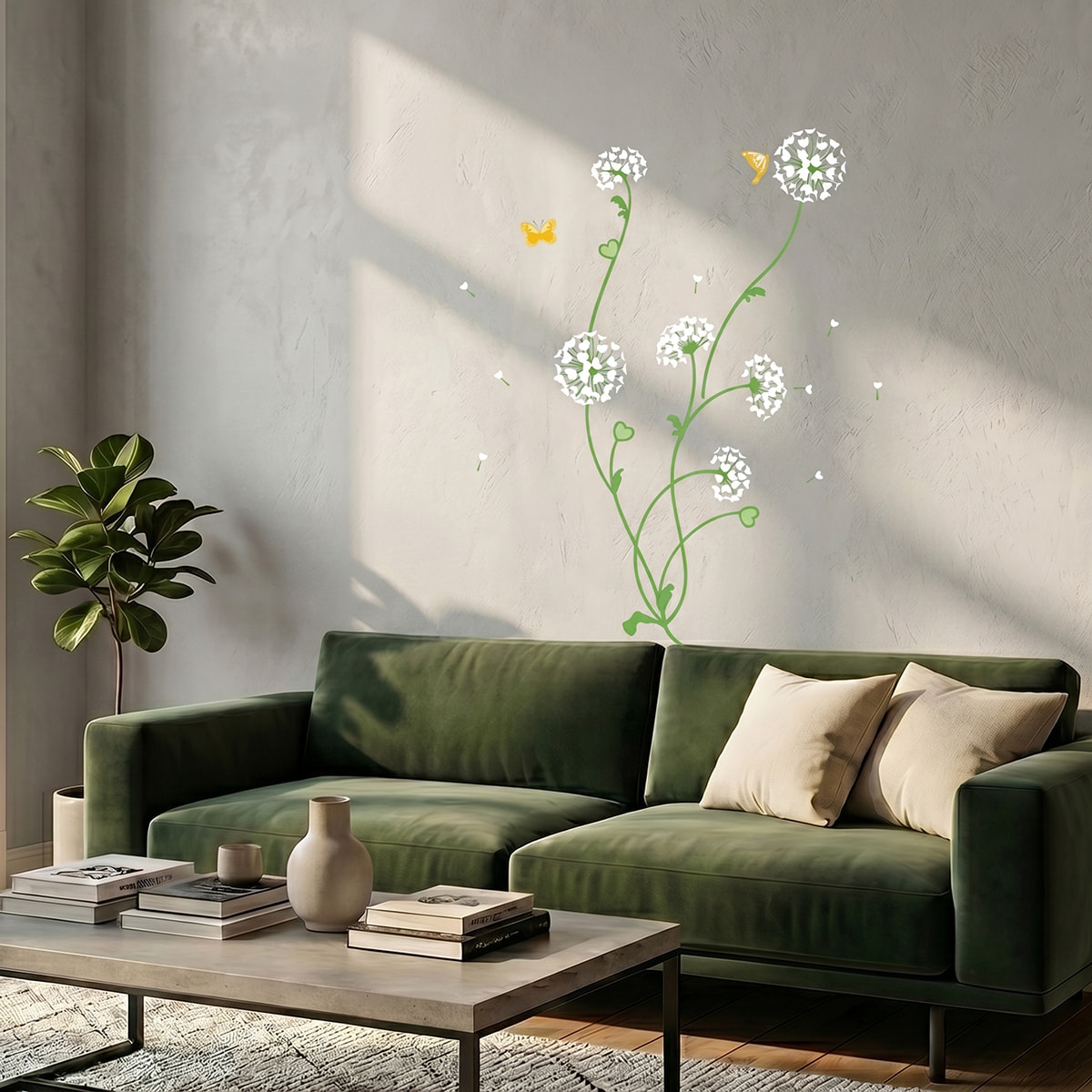 Stickers Muraux décoration adhésifs Fleurs pisenlits en coeurs