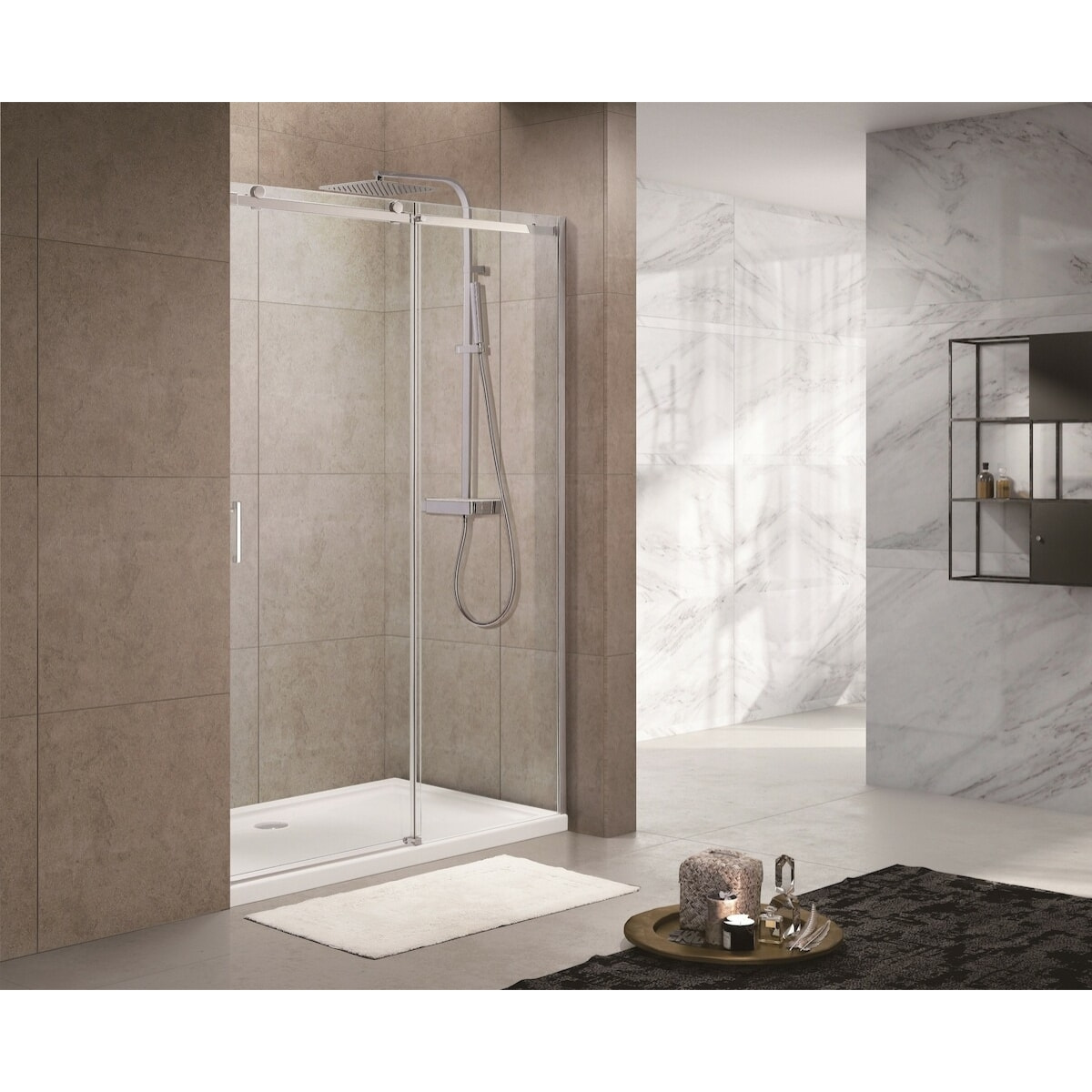 T-Linea Porte coulissante douche verre trempé Easy Clean 120x200cm Ouverture gauche à droite TLDNEW120P01