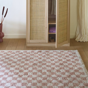 Tapis intérieur shaggy damier vieux rose et crème TAYLOR