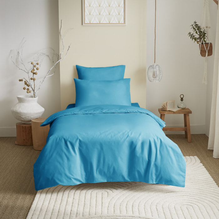 Pack complet 4 pièces unicolore Turquoise housse de couette pour lit 90 x 190 cm