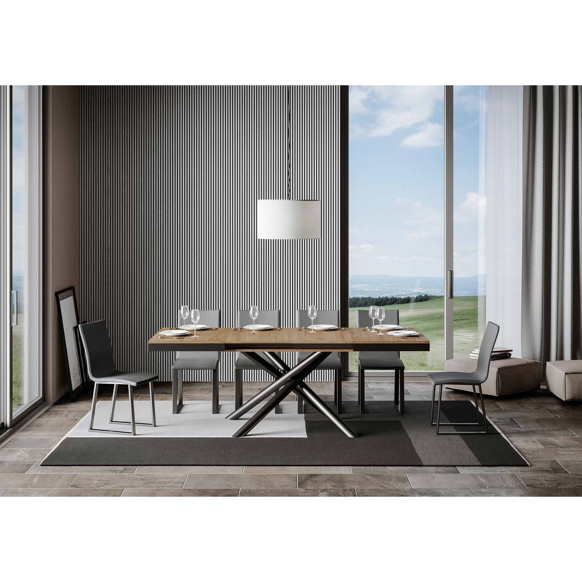 Table extensible 90x120/224 cm Famas Evolution Chêne Nature cadre Anthracite