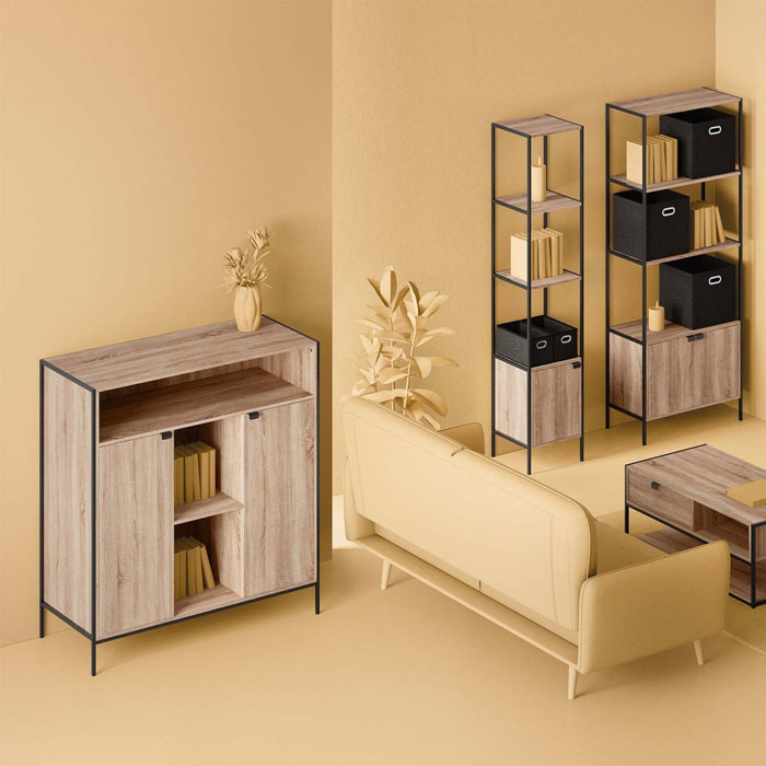 Buffet 2 portes Effet chêne naturel Aliaj