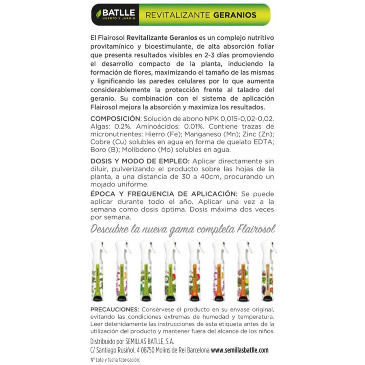 Revitalizante Geranios Flairosol Batlle 300 ml - Abono foliar