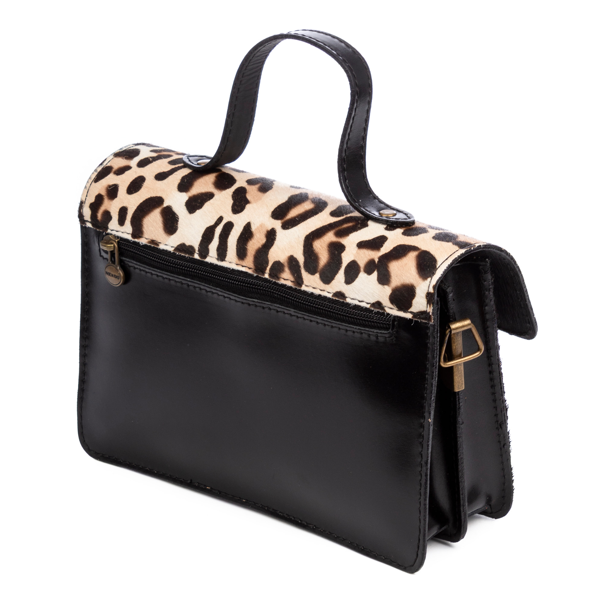 Assoro borsa a tracolla con doppia fibbia, pelle autentica Cavallino stampa animalier.