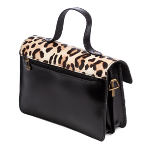 Assoro borsa a tracolla con doppia fibbia, pelle autentica Cavallino stampa animalier.