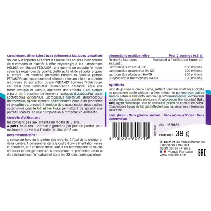PEDIAKID - Gommes P'tit Biotic - Formule Naturelle au Délicieux Arôme de Pomme - Contribue à Enrichir la Flore Intestinale - Soutient les Défenses de l'Organisme - Lot de 2 piluliers