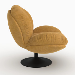 Fauteuil pivotant en tissu effet velours jaune moutarde - Ricci