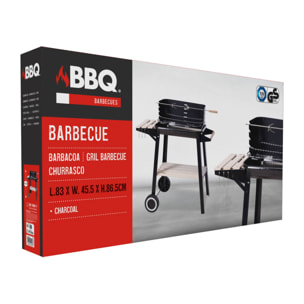 Barbacoa de Carbón Rectangular con Estantes de Madera FSC con Parrilla Cromada 45x24 cm - Barbacoa de Jardín con Cortavientos y Ruedas