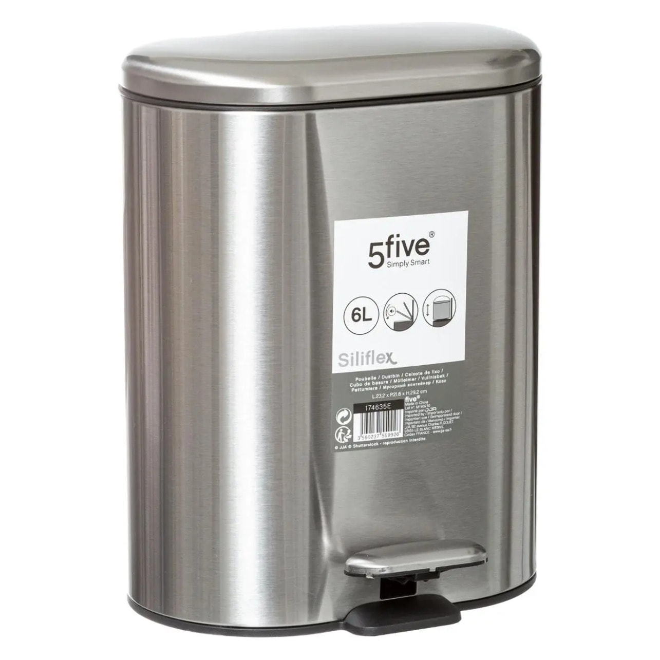 Poubelle soft close métal 6L "Siliflex" inox