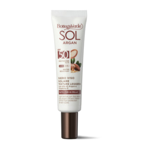 SOL Argan - Siero solare viso - texture leggera - con olio di Argan e Vitamina E - SPF50 protezione alta - water resistant - tutti i tipi di pelle