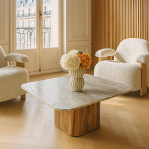 Table basse en marbre gris et pied en bois d'acacia  BERGEN