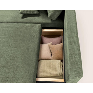 Miro - Canapé d'angle gauche 4 places convertible avec coffre en velours texturé - Vert sauge