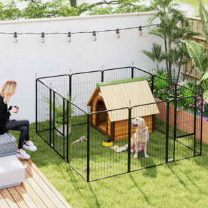 Parque para Perros de 12 Paneles de 100 cm de Altura, Vallas para Perros de Acero Resistente Plegable, con Puertas, para Interior y Exterior, Negro