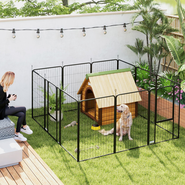 Parque para Perros de 12 Paneles de 100 cm de Altura, Vallas para Perros de Acero Resistente Plegable, con Puertas, para Interior y Exterior, Negro