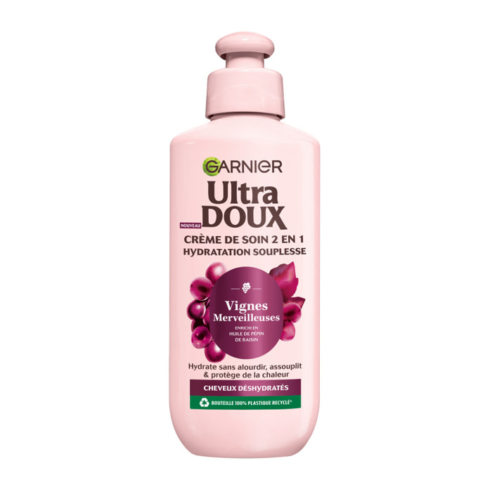 Lot de 6 - Garnier Ultra Doux Vignes Merveilleuses Crème de Soin 2-en-1 Hydratation Souplesse 200ml - Homme & Femme