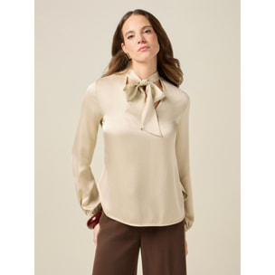 Oltre - Blusa in raso con fiocco al collo - Bianco