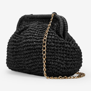 Bolso clutch negro de rafia con cadena