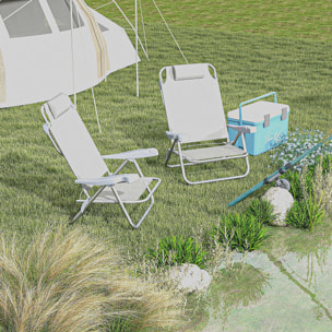 Lot de 2 chaises de jardin camping plage pliables tétière dossier inclinable 6 niv. alu. teslin bleu turquoise