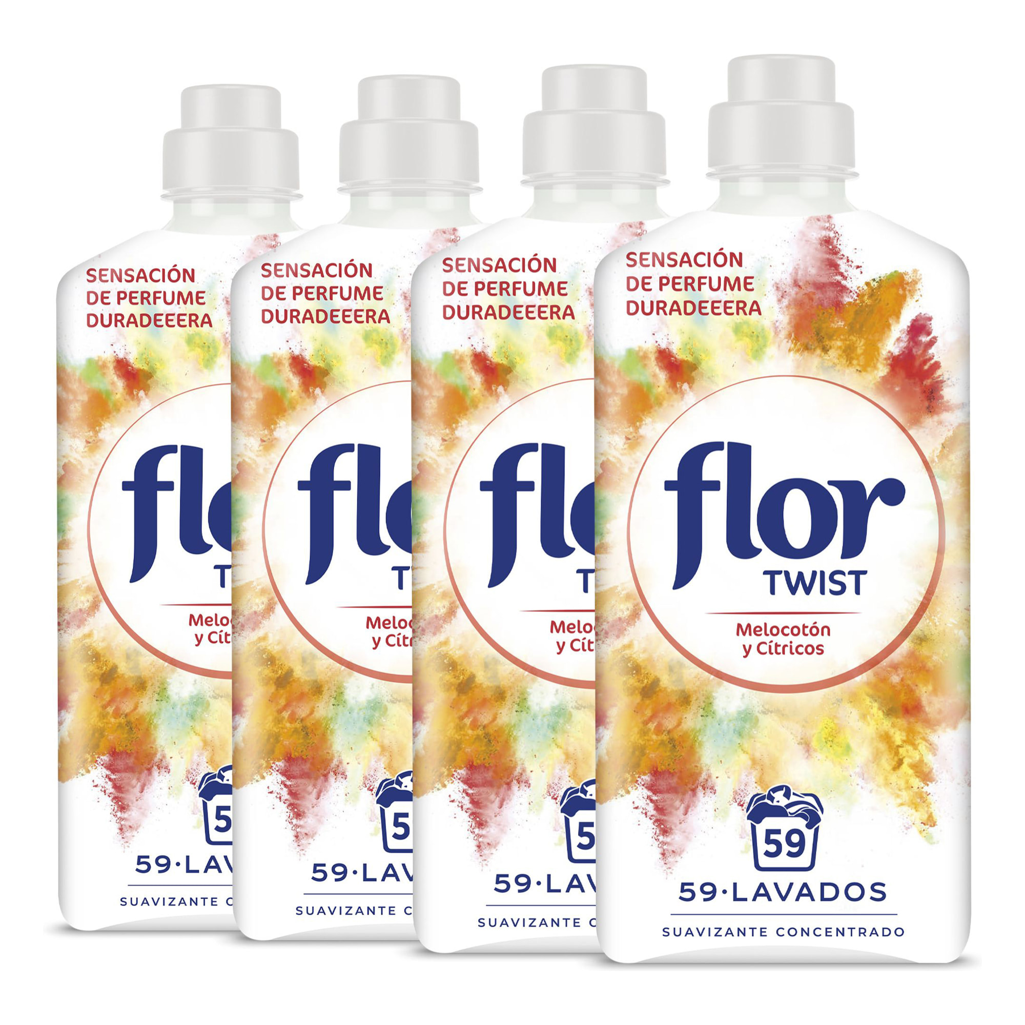 Flor Twist Melocotón y Citrus - Suavizante concentrado para la ropa con notas naturales 236 lavados (4botellas x 59 dosis)