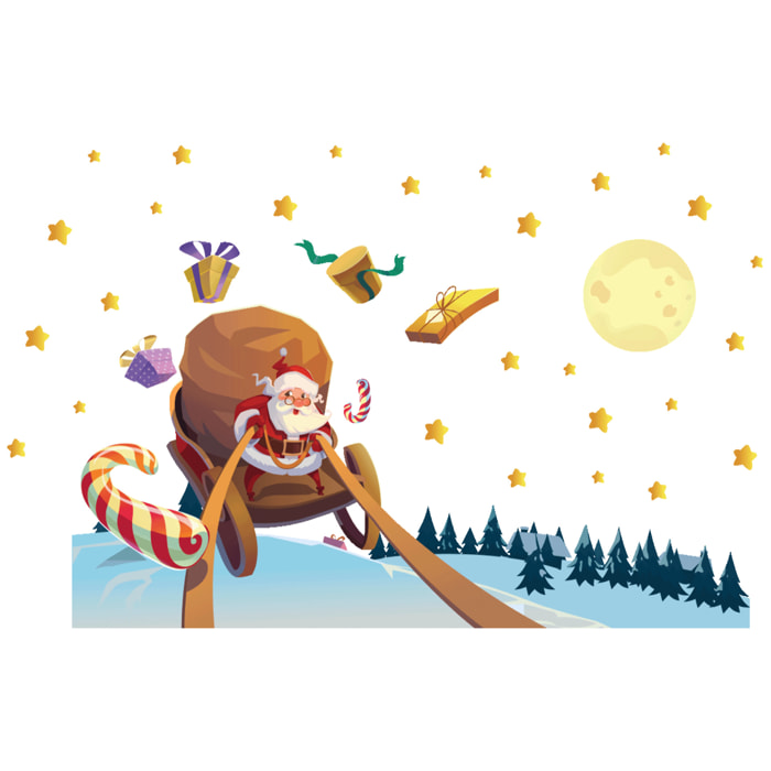 Sticker Noël le père noël à la recherche des cadeaux - Autocollants stickers adhésifs noël - décoration fêtes