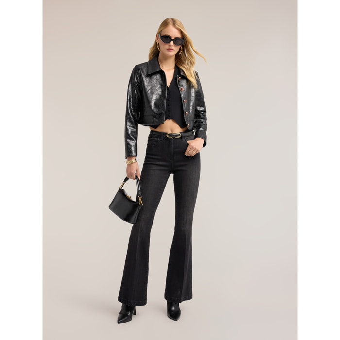 Motivi - Jeans flare en denim lavado negro - Negro