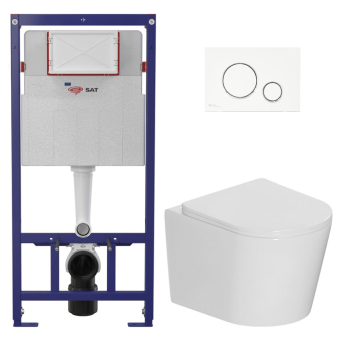 Pack WC bâti-support léger 112 cm ECO 2L Swiss Aqua Technologies + WC suspendu Ceramia + plaque blanc/chrome (STECE14WT03-IN)