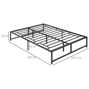 HOMCOM Marco de Cama Doble de Metal para Colchón 135x190 cm con Patas de 35 cm Estructura de Cama Matrimonio con Espacio Bajo de Almacenamiento 141,5x195x35 cm Negro