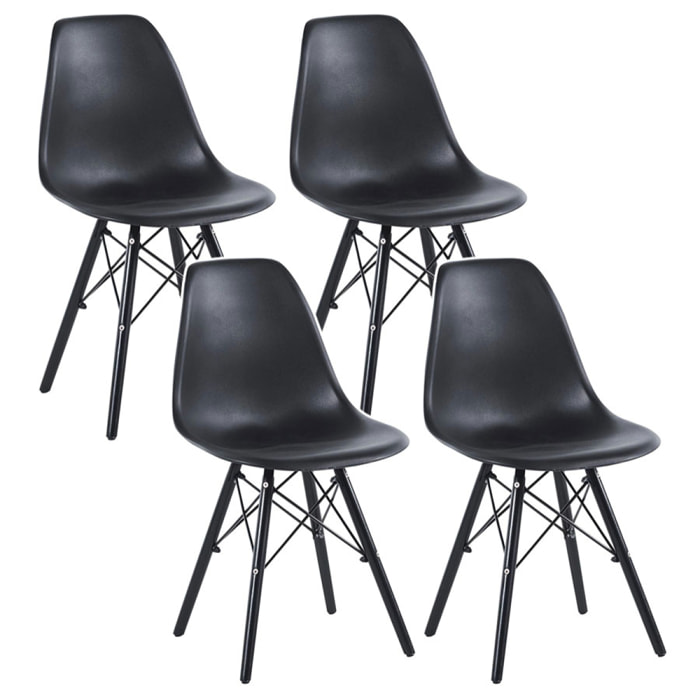 Set 4 sedie scandinave nere con gambe legno - Ester
