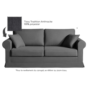 Canapé 3 pl COLME 190 cm fixe tissu Tradition Anthracite - 100% déhoussable - Fabriqué en France