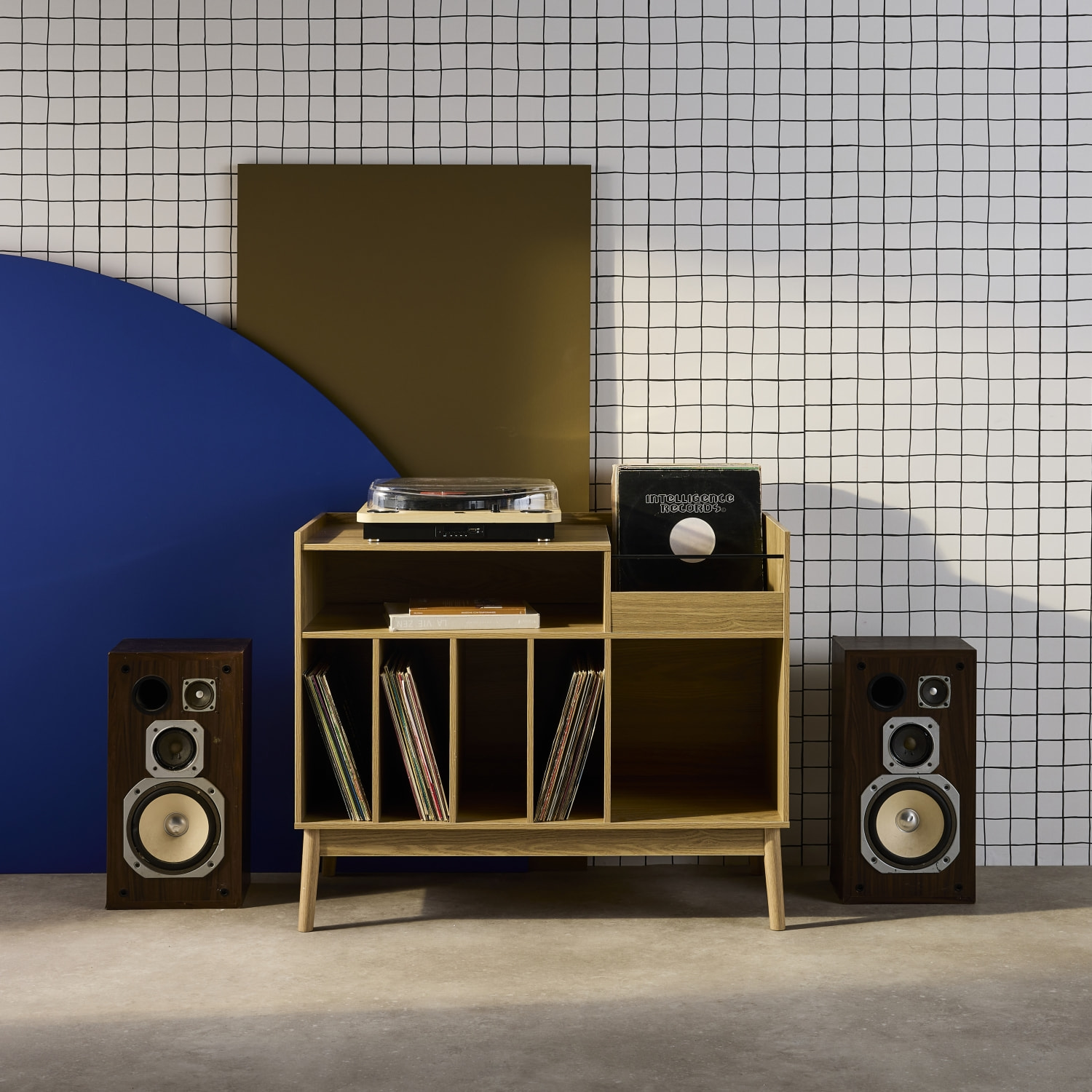 Meuble vinyle vintage décor bois 100cm DUNE