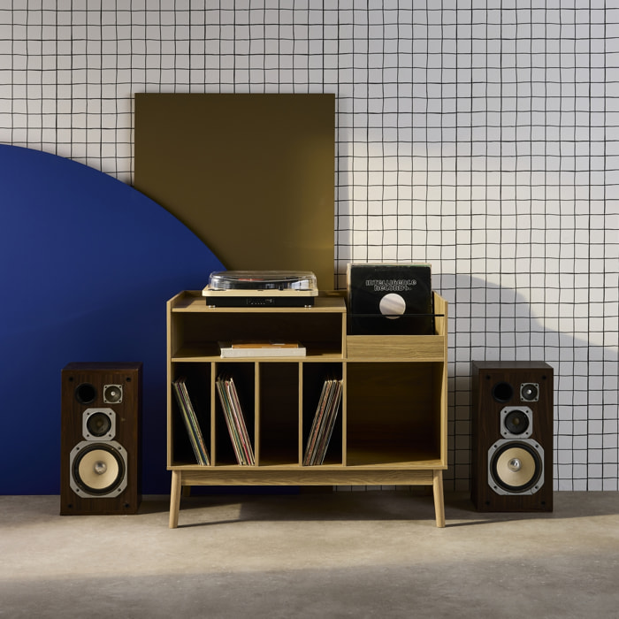 Meuble vinyle vintage décor bois 100cm DUNE