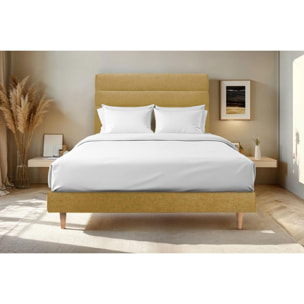 Lit avec tête de lit bandes horizontales tissu et sommier kit Ep14